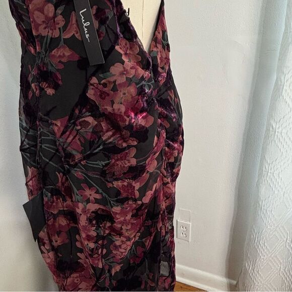 NWT Lulu's Black Floral Asían Print Velvet XL Maxi Babydoll Dress Fairy Whimsi - Picture 12 of 15